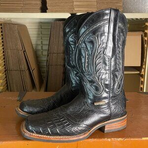 TEXAS COUNTRY Men's Size 8 M Black Leather Gator Print Cowboy Western Boots